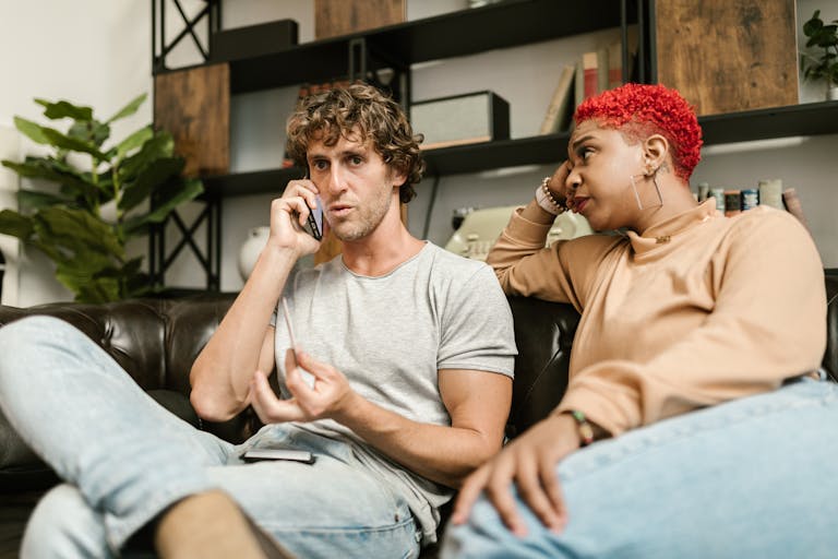 Distressed Man having a Phone Call